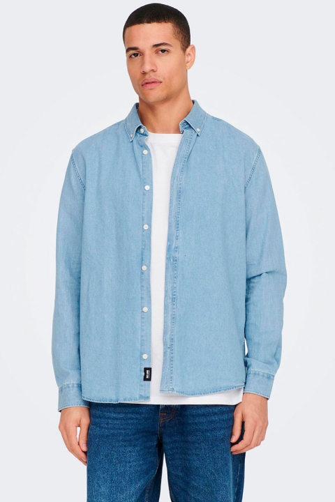 ONLY & SONS DAY REG DOWN CHAMBRAY LS Hemd Light Blue Denim