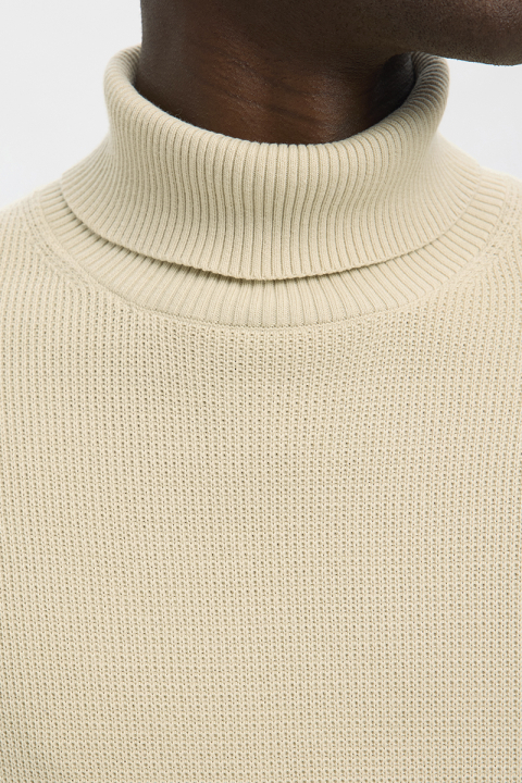 Selected Dane LS Structure Knit Roll Neck Oatmeal