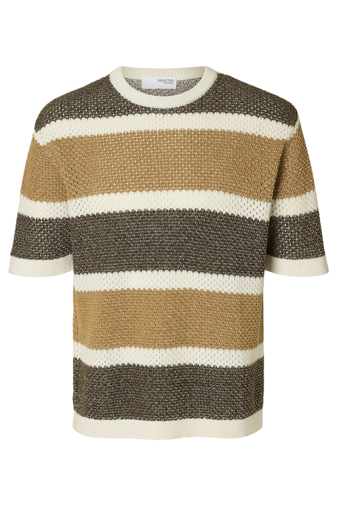 Selected Ginger SS Knit Relaxed Fit Stripe Tee Egret