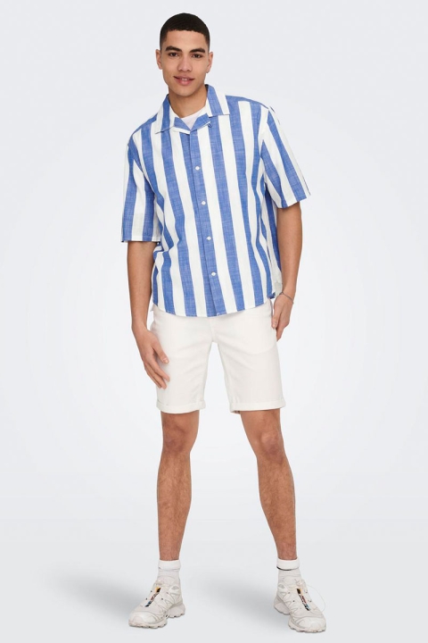 ONLY & SONS Tes Relax Slub Stripe SS Hemd Turkish Sea