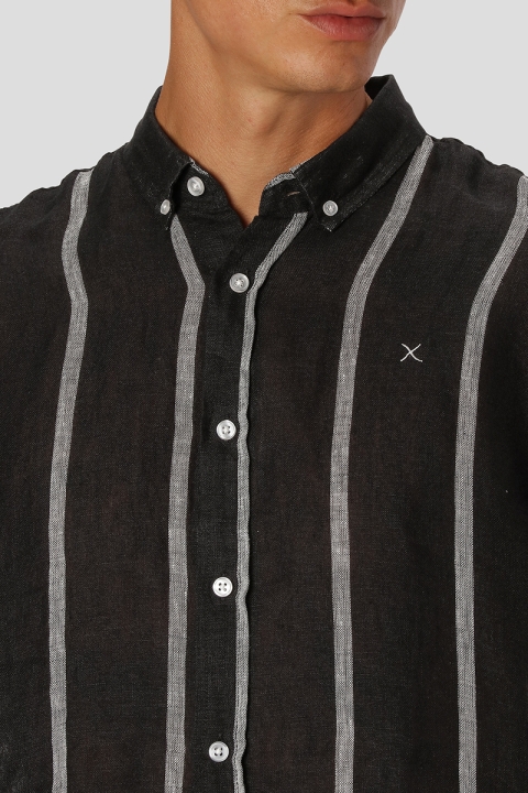 Clean Cut Copenhagen Ed Striped linen Hemd S/S Black