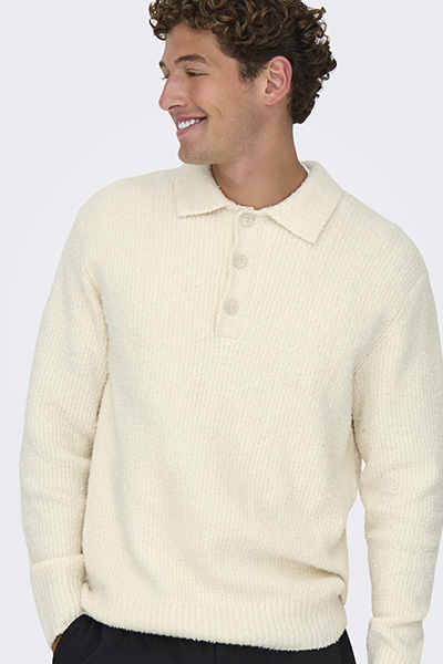 ONLY & SONS Dale Relaxed Fit Polo Knit Gardenia