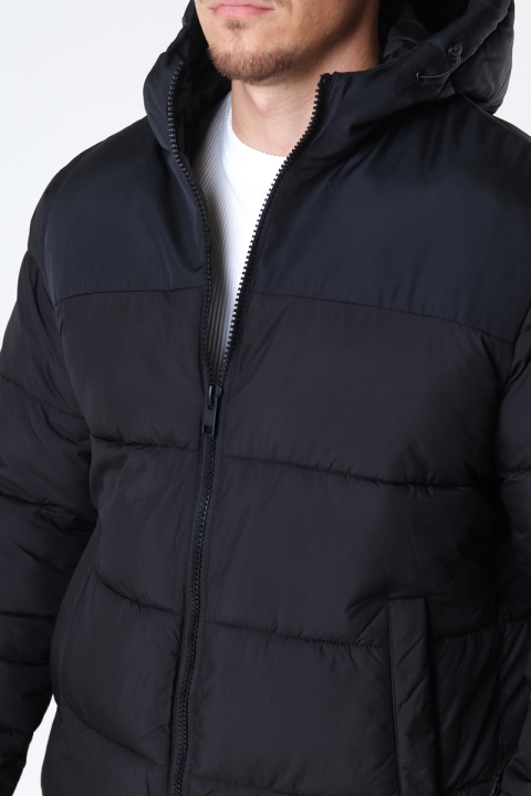 Jack & Jones JJPAUL PUFFER HOOD Black SOLID