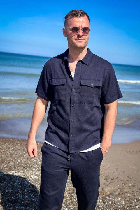ONLY & SONS Kari Relaxed SS Hemd Viscose Linen Dark Navy