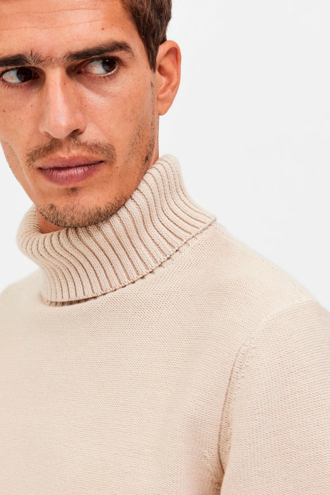Selected Axel Ls Knit Roll Neck Oatmeal