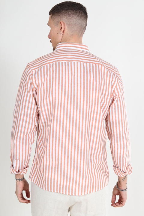 Clean Cut Copenhagen Jamie Cotton Linen Striped Hemd LS Orange/Ecru