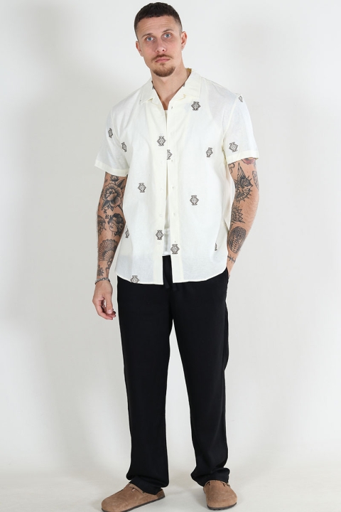 Clean Cut Copenhagen Bowling Theodore Cotton Linen Hemd S/S Off White/Khaki