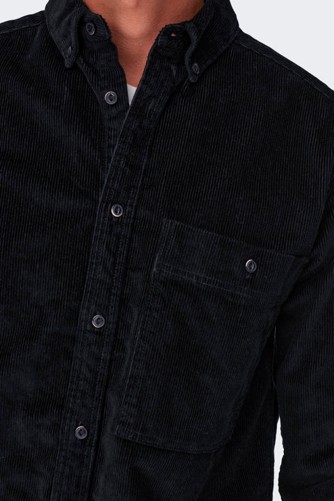 ONLY & SONS New Terry Corduroy LS Hemd Black