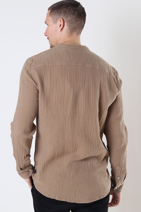 Kronstadt Johan Muslin Henley Hemd Sepia tint brown