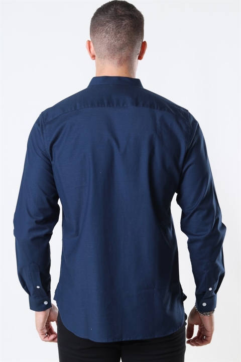 Clean Cut Copenhagen Oxford Mao Stretch L/S Navy