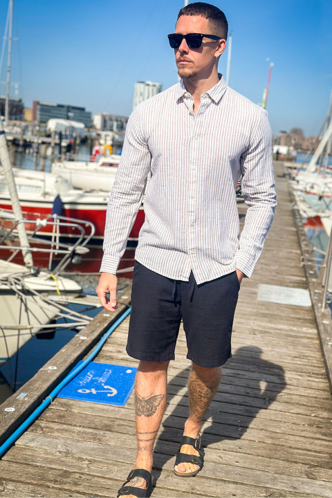 ONLY & SONS Caiden LS Stripe Linen Hemd Chinchilla