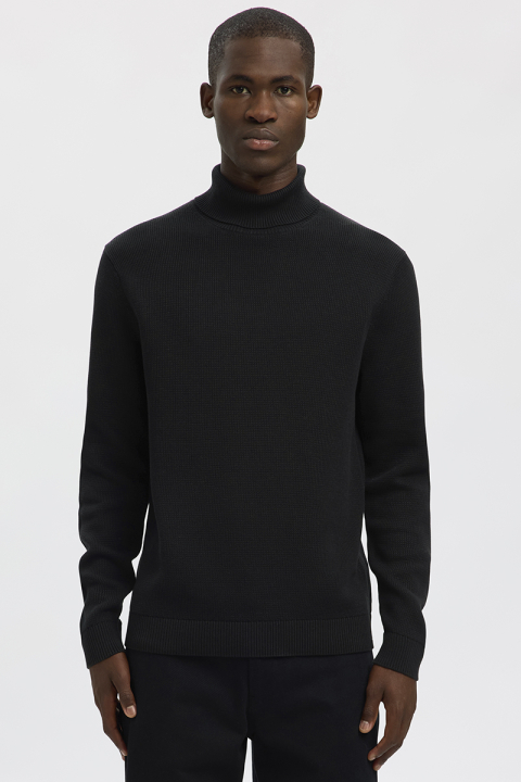 Selected Dane LS Structure Knit Roll Neck Black