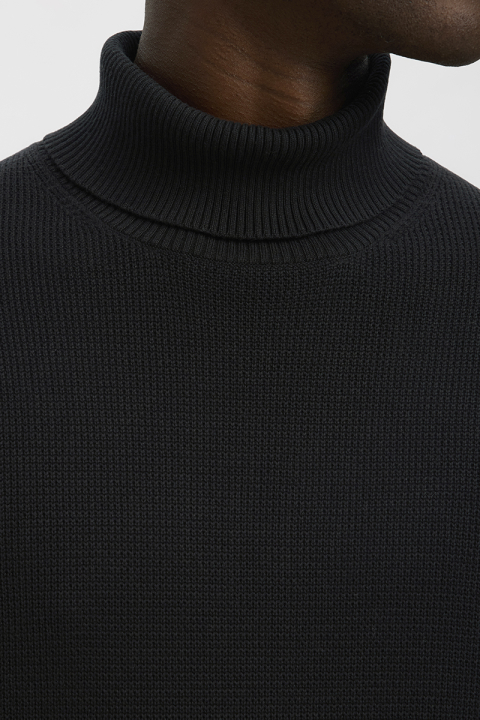 Selected Dane LS Structure Knit Roll Neck Black