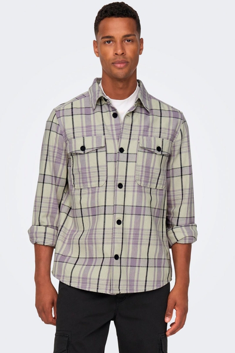 ONLY & SONS MILO OVR CHECK LS Hemd Purple Ash