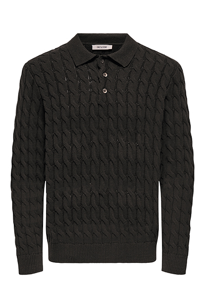 ONLY & SONS Kicker Cabel Polo Knit Demitasse