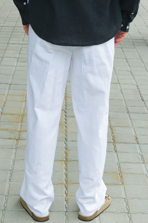 ONLY & SONS Sinus Loose Cotton Linen Pants Bright White