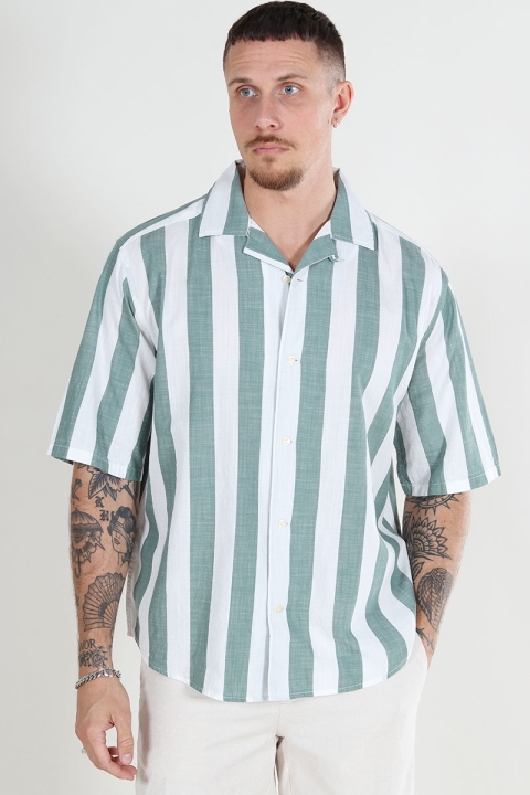 ONLY & SONS Tes Relax Slub Stripe SS Hemd Dark Forest