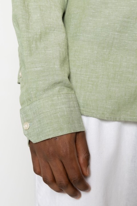 Clean Cut Copenhagen Jamie Cotton Linen Hemd LS Green Melange