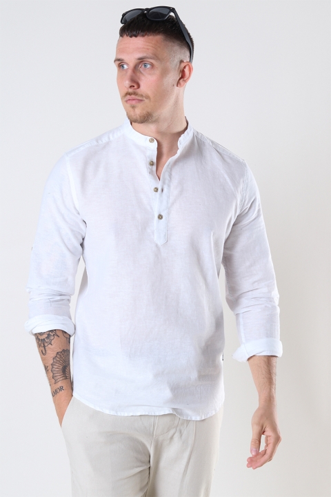 ONLY & SONS CAIDEN HALF PLACKET LINEN Hemd White