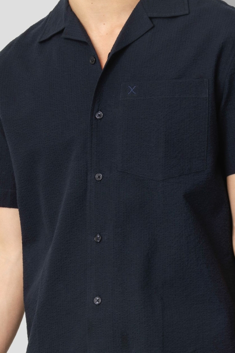 Clean Cut Copenhagen Bowling Julius Seersucker Shirts SS Navy