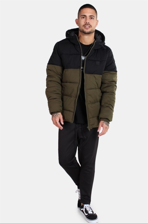 Urban Classics Hooded 2-Tone Puffer Jacke Dark Olive/Black