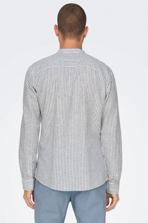 ONLY & SONS Caiden LS Mao Stripe Linen Hemd Dark Navy