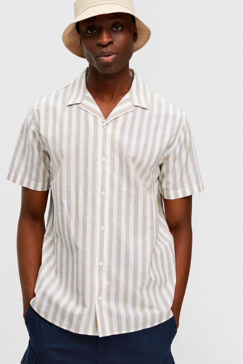 Selected SLHREGNEW-LINEN Hemd SS RESORT W Kelp Stripes