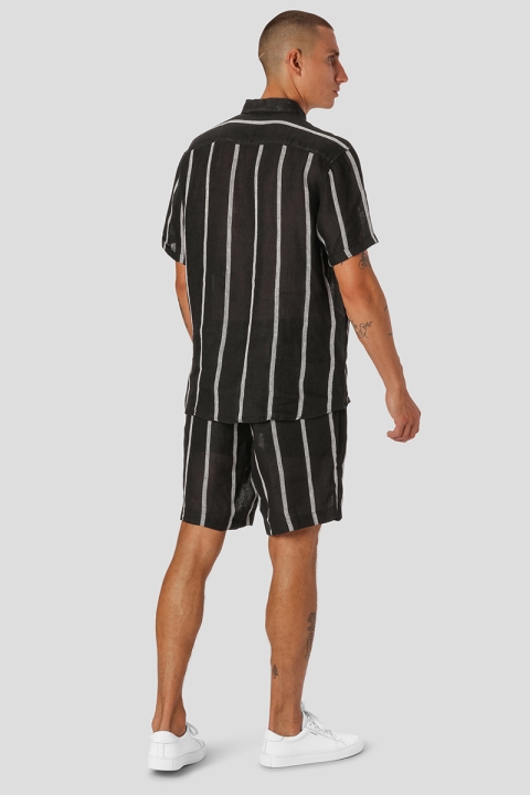 Clean Cut Copenhagen Ed Striped linen Hemd S/S Black