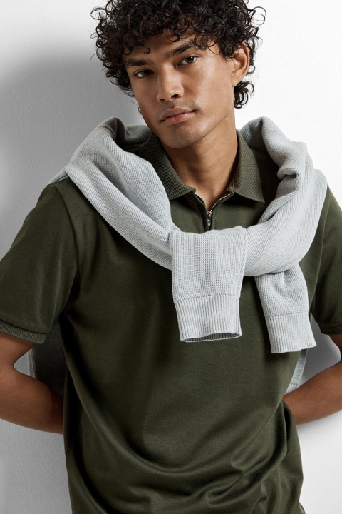 Selected Fave Zip Polo SS Forest Night