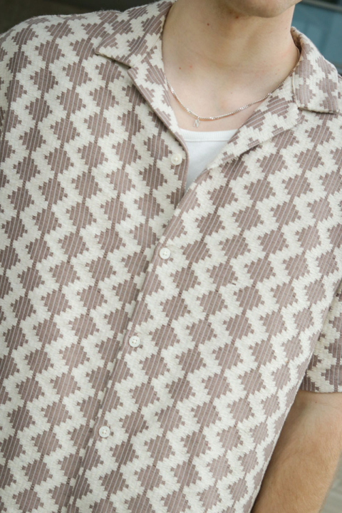 Jack & Jones Summer Luke Regular Fit Texture Resort Hemd SS Mocha Meringue
