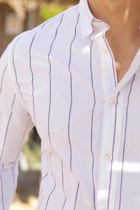 Selected Slim Sun Linen Hemd LS White Wide Stripe