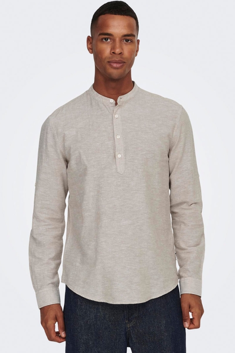 ONLY & SONS CAIDEN HALF PLACKET LINEN Hemd Chinchilla