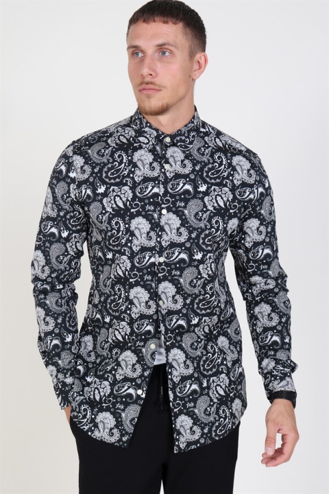 Only & Sons Frederik L/S Paisley Stretch Hemd Black