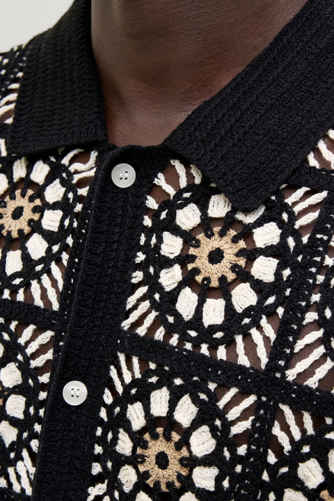 Jack & Jones Cartagena Crochet Knit Polo Black