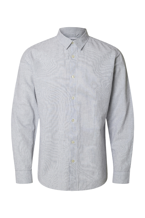Selected Slim Sun Linen Hemd LS Bright White Thin Stripe