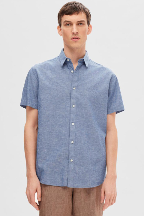 Selected Regular Sun Linen Hemd SS Medium Blue Denim