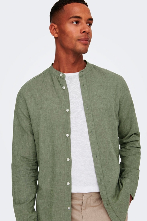 ONLY & SONS CAIDEN LS SOLID LINEN MAO Hemd Swamp