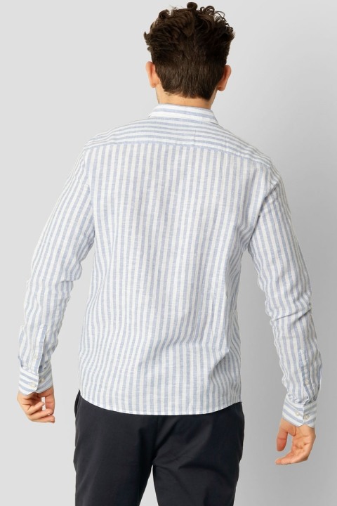 Clean Cut Copenhagen Jamie Cotton Linen Striped Hemd LS Blue Melange / Ecru