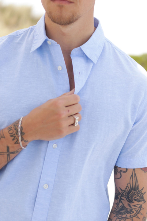 Selected Regular Sun Linen Hemd SS Cashmere Blue / White