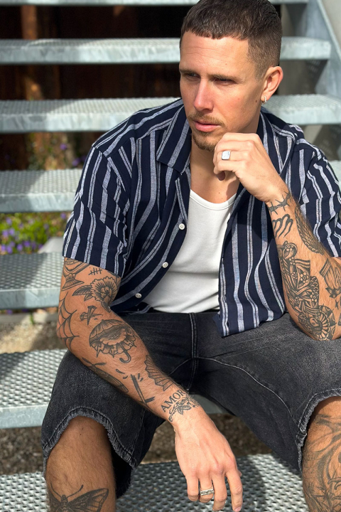 Jack & Jones Enzo Stripe Resort Hemd SS Sky Captain