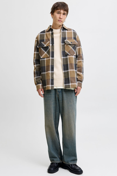 Jack & Jones Rayle Melange Check LS Overshirt Malt Ball