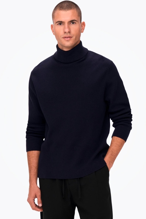 ONLY & SONS PHIL STRUC ROLL NECK KNIT Dark Navy