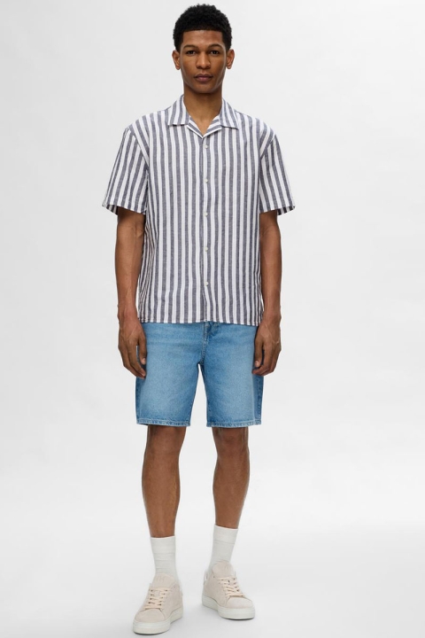 Selected Relax New Linen Hemd SS Resort Sky Captain Stripe