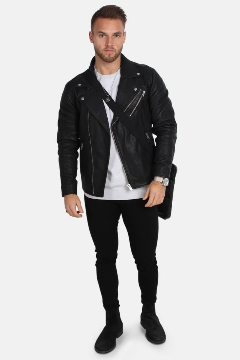 Selected Scott Læder Biker Jacke Camp Black