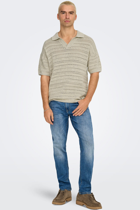 ONLY & SONS Grayson SS Chocket Knit Polo Silver Lining