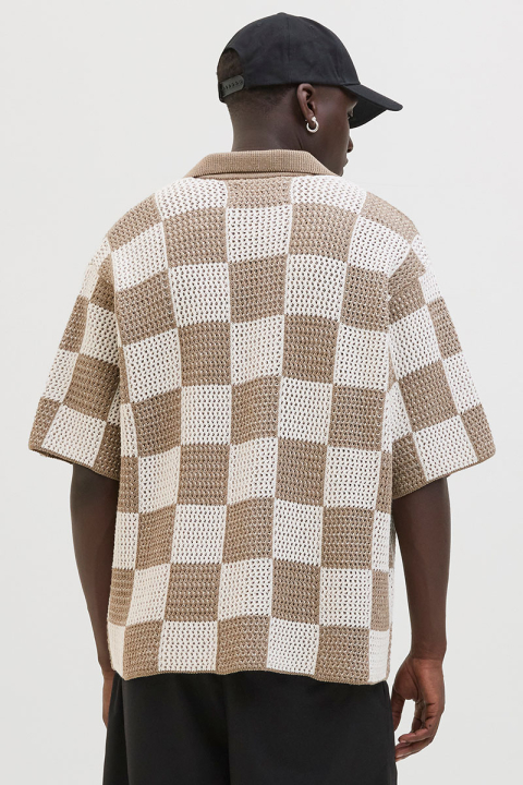 Jack & Jones Athletico Loose Fit Crochet Polo Hemd SS Desert Taupe