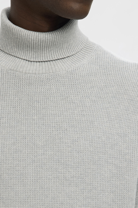 Selected Dane LS Structure Knit Roll Neck Light Grey Melange