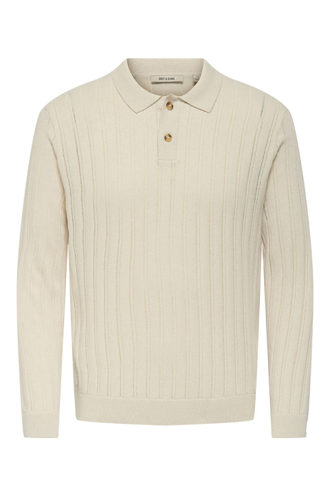 ONLY & SONS Kent Regular Fit Polo Knit LS Silver Lining