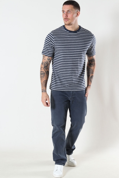 Basic Brand T-Hemd Striped Oxford Grey/Heather Blue