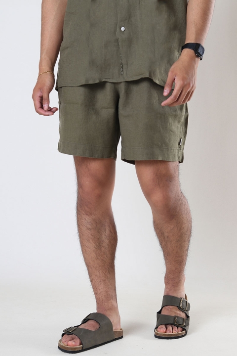 Woodbird Bommy Linen Shorts Khaki